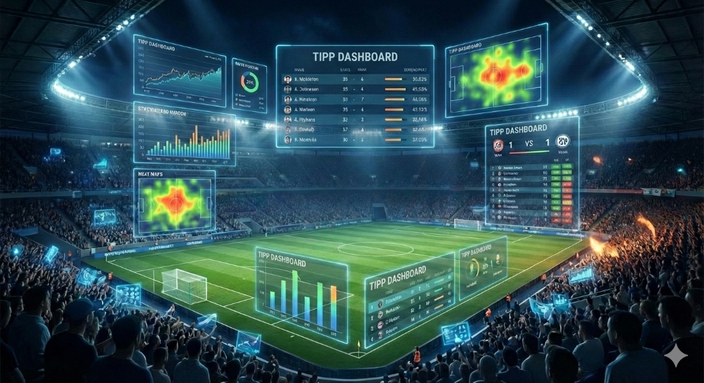 Screenshot eines Tipp-Dashboards mit Statistiken, Tabellen und Diagrammen